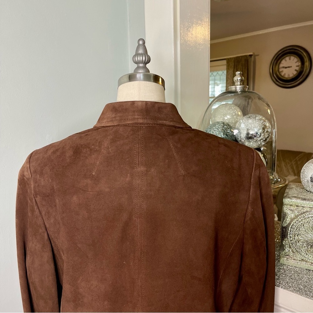 Talbots Brown Suede Leather Bomber Jacket Coat Size 14 - Picture 7 of 15